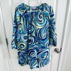 Buckhead Betties Woman Size Large Lillian Silky Blouse Oh Swell Blue
